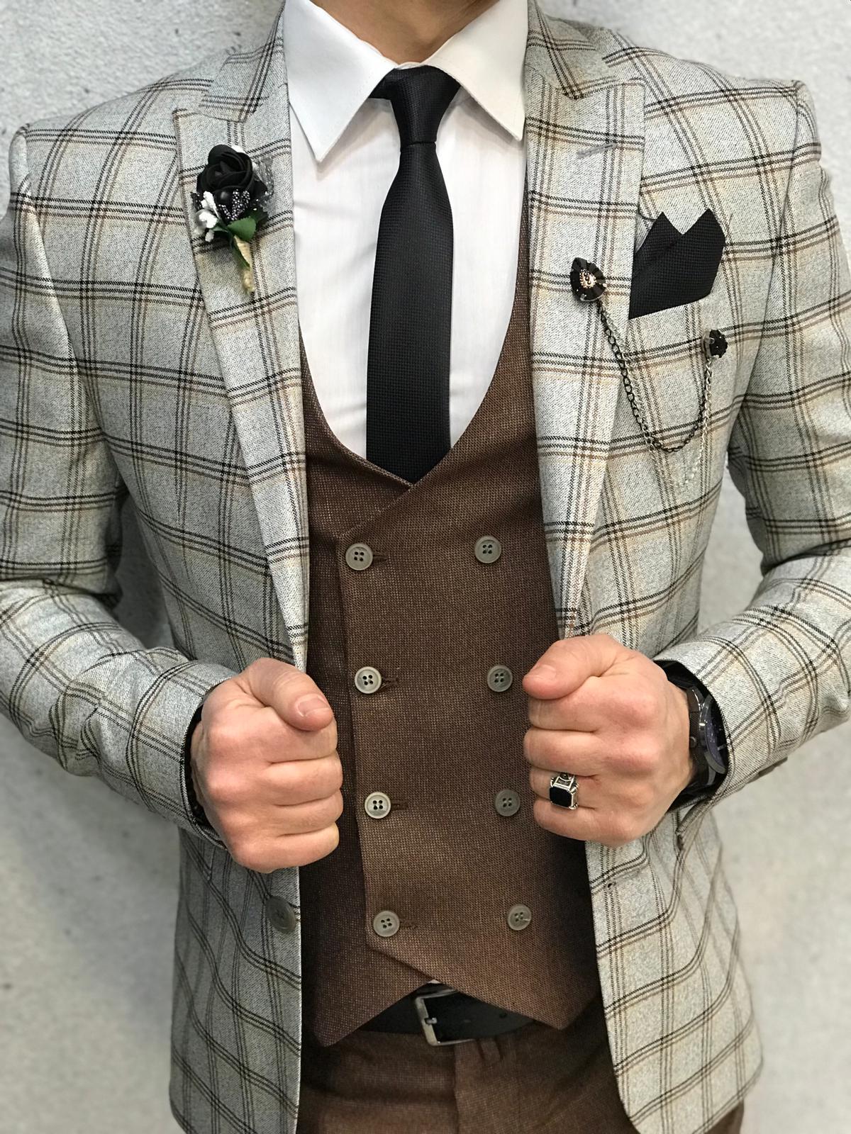 Classic Plaid Mens Wedding Designer Jackets One Button Slim Fit Groom Wear Peaked Lapel 1 Pieces Men Prom Blazer