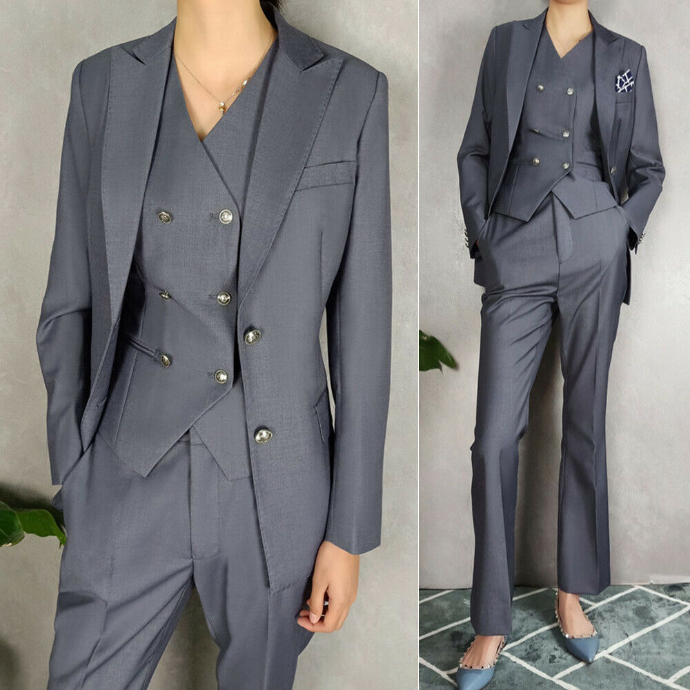 Vintage Gray Mother of the Bride Suits 3 Pieces Long Sleeve Formal Outfit For Weddings Tuxedos Blazer (Jacket+Vest+Pants)
