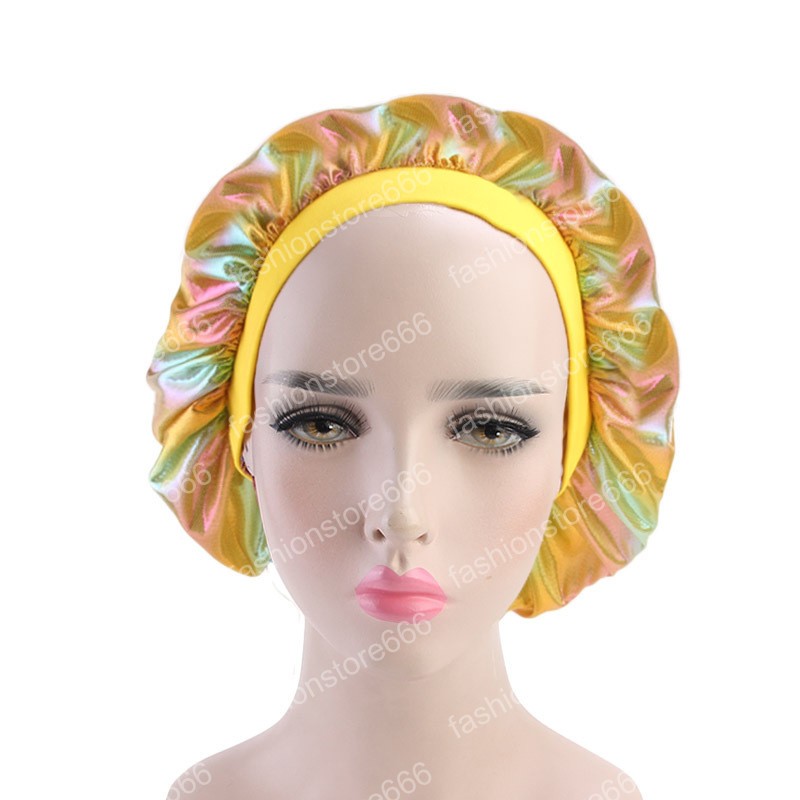 New Laser High Elasticity Wide Edge Sleeping Caps Perm Hat Chemotherapy Hats Hair Bands for Women Hair Accessories for Lady