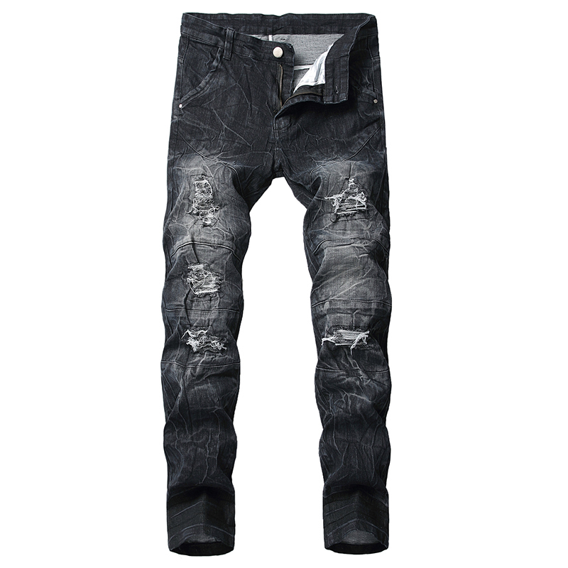 Men pants denim trousers straight pleated jeans damaged ripped hole washed motorcycle all season jeans brand man, Black
Men pants denim trousers straight pleated jeans damaged ripped hole washed motorcycle all season jeans brand man, Black