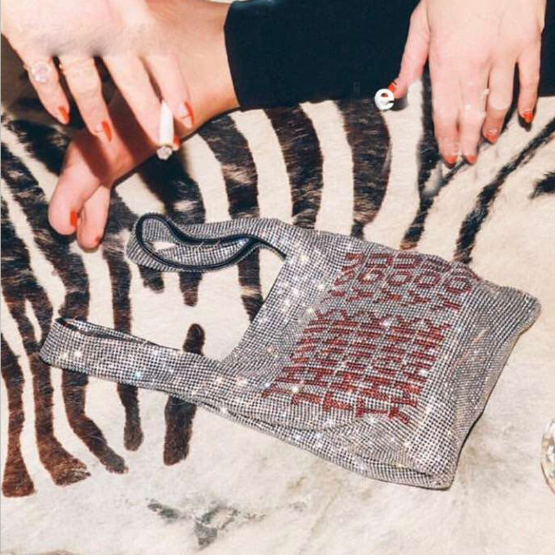 Fashion Crystal Clutch Bags Ladies THANK YOU Rhinestone Bucket Handbags Vest Girls Bling Bling Glitter Purses Totes