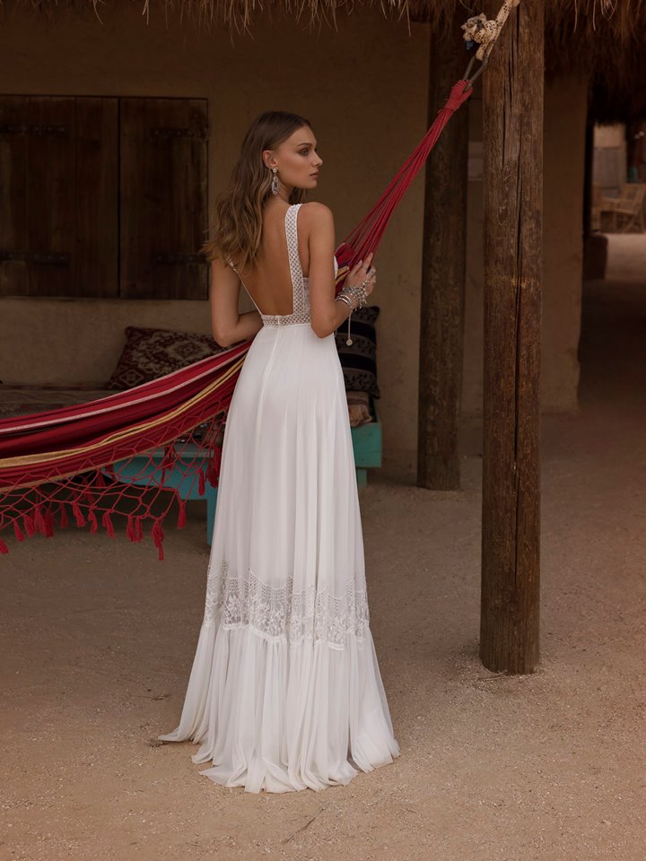 2019 Asaf Dadush Boho Wedding Dresses Floor Length Lace Applique Beaded Bridal Gowns Custom Made Sexy Backless Beach Wedding Dress
