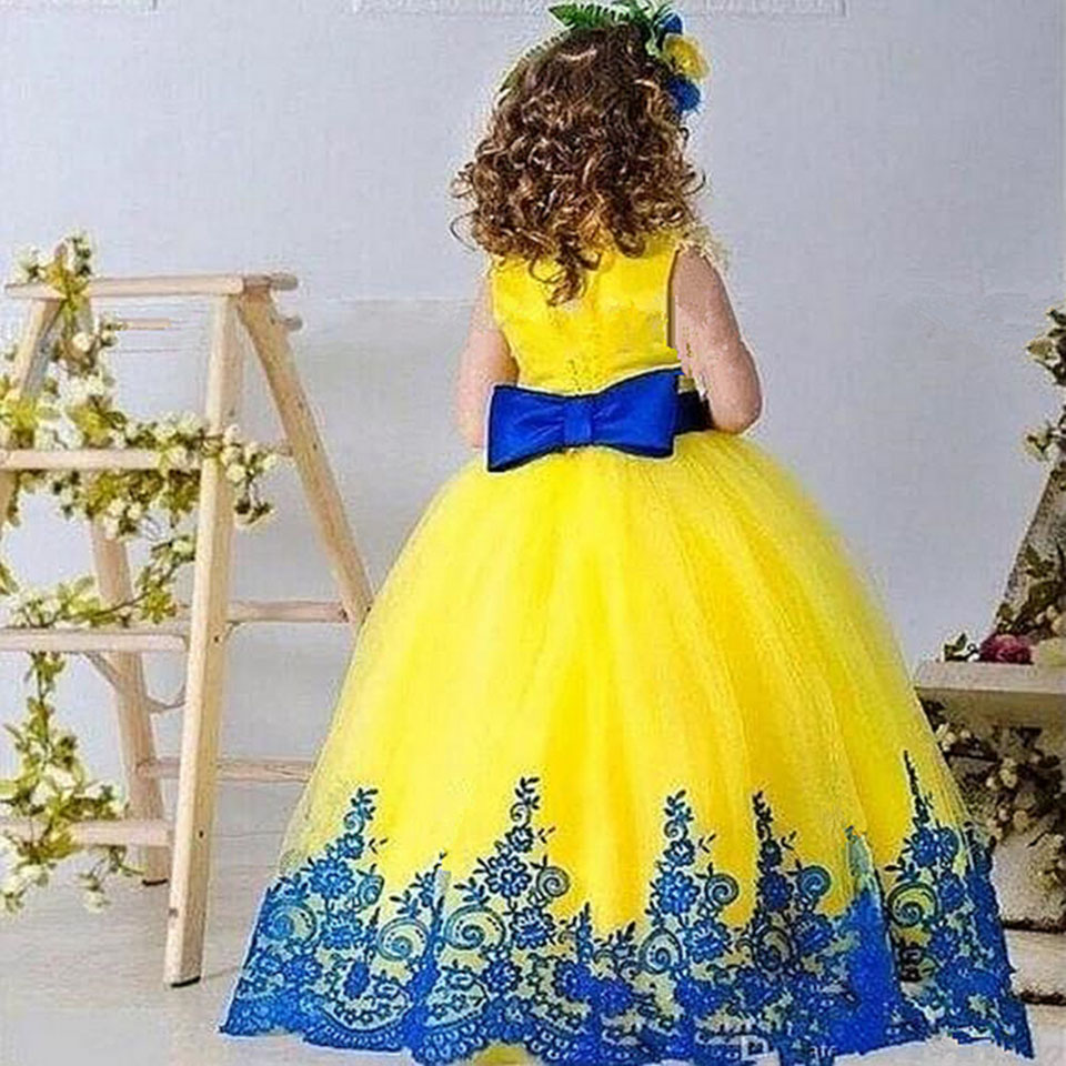 Flower Girl Dress Kids Pageant Birthday Formal Party Lace Long Dress Bowk not First Communion Dress Prom Gown