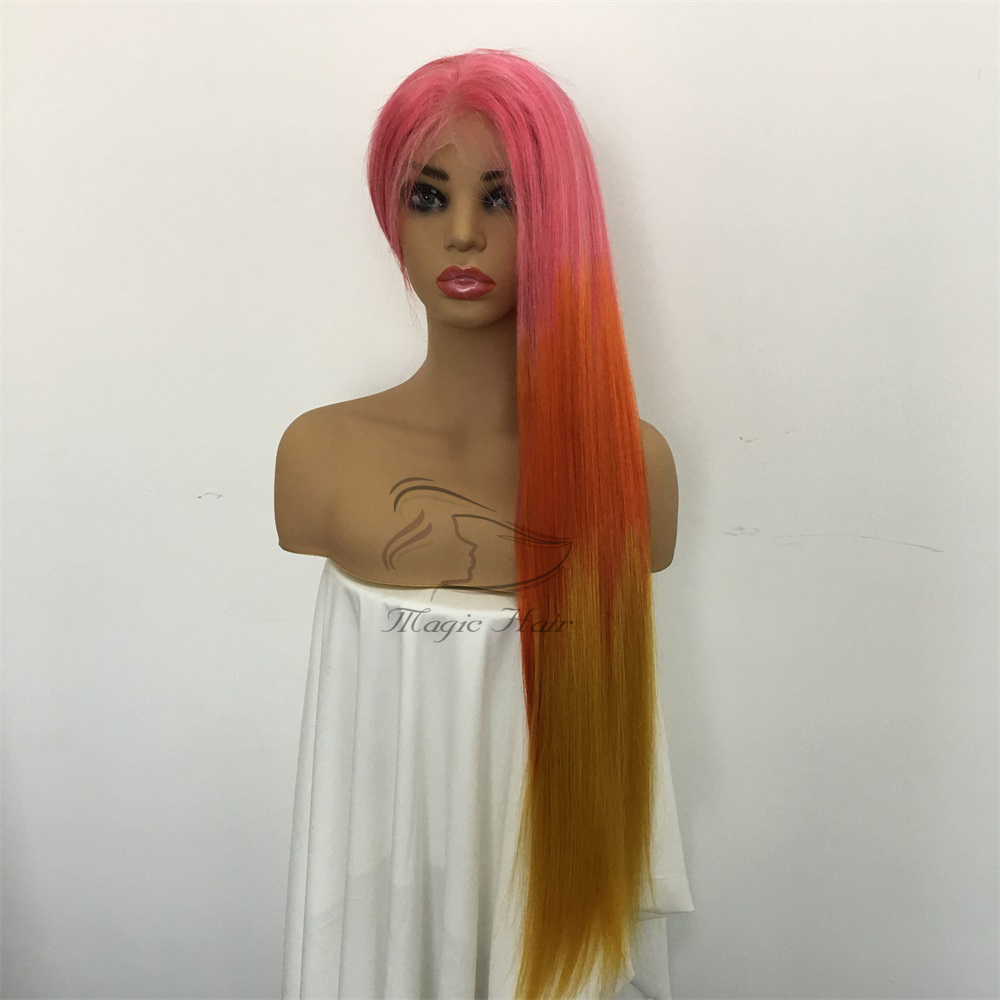Full Lace Human Wig with Baby Hair Pre Plucked Brazilian Remy Hair Ombre color pink/red/yellow Lace frontal Human Hair Wigs