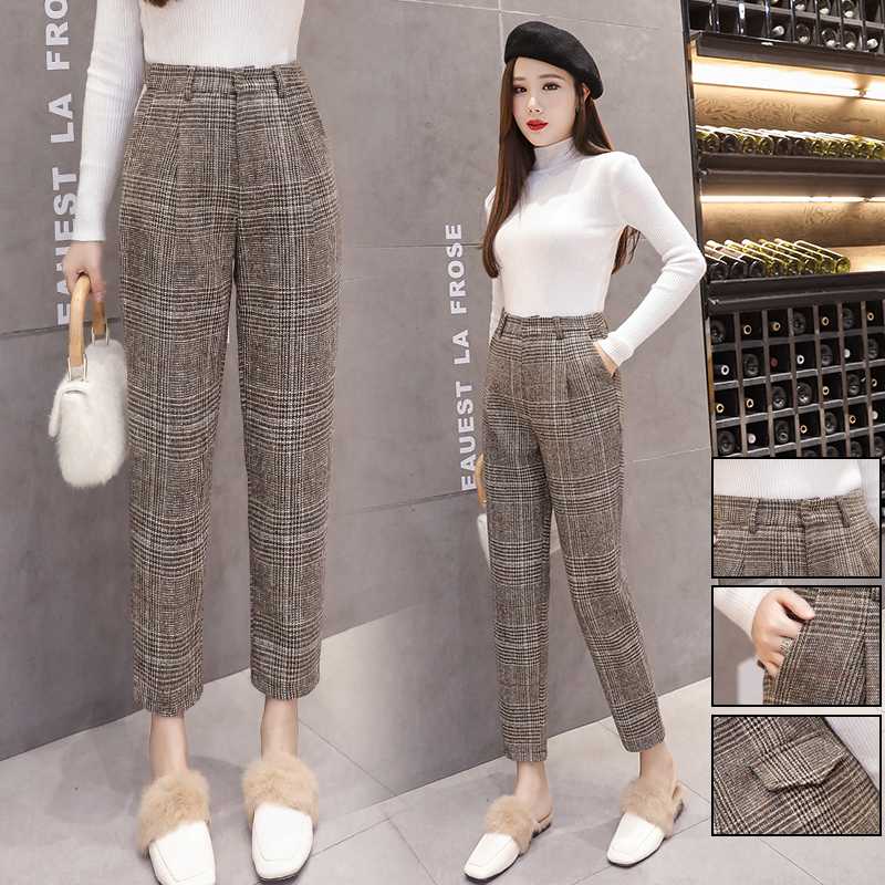 Women Plaid Woolen Pants 2020 Autumn Winter Wear Female Casual Wool Thick Trousers Warm Ankle-Length Straight Office Lady Pant, Gray khaki plaid
Women Plaid Woolen Pants 2020 Autumn Winter Wear Female Casual Wool Thick Trousers Warm Ankle-Length Straight Office Lady Pant, Gray khaki plaid