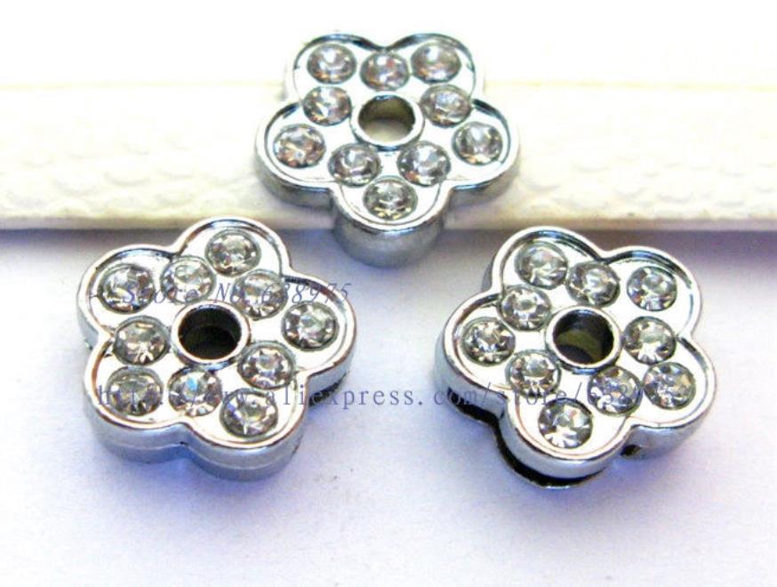 wholesale price 100pcs 8mm full rhinestone Flower Slide Charms Can Fit Pet Dog Cat Tag Collar Wristband