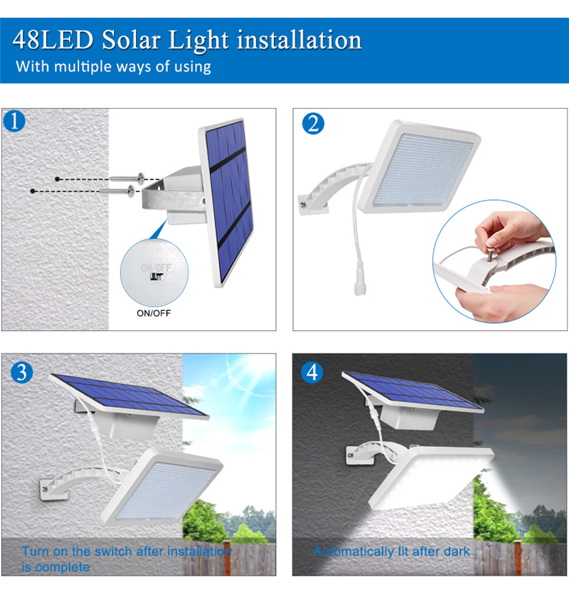 Solar Garden Lamp 48 leds street wall light Outdoor IP65 Integrate Split Porch Lamp for Front Door Yard Patio Pathway Garage