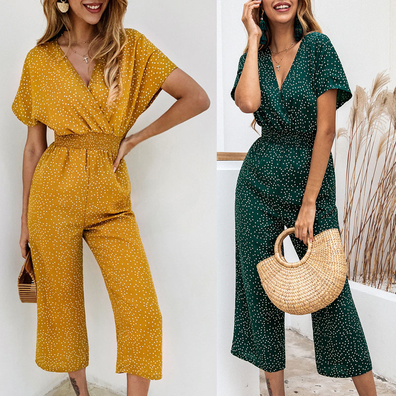 Women Polka Dot Jumpsuit High Waist Rompers Boho Yellow Short Sleeve V Neck Wide Leg Pants Pocket Summer 2020 Jumpsuits Ladies, Dblue
Women Polka Dot Jumpsuit High Waist Rompers Boho Yellow Short Sleeve V Neck Wide Leg Pants Pocket Summer 2020 Jumpsuits Ladies, Dblue