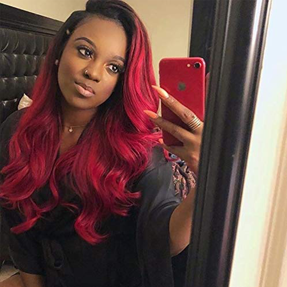 High quality Ombre Burgundy red loose wave synthetic lace front Wigs heat resistant Hair 360 Lace Frontal Wigs With Baby Hair