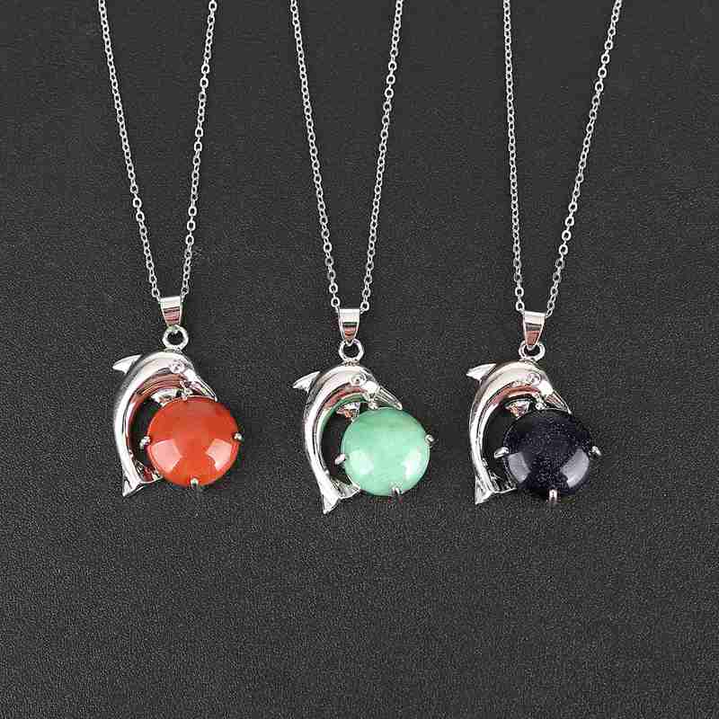 12 random alloy dolphin jewels stone pendant men and women meaning stainless steel necklace birthday gift set