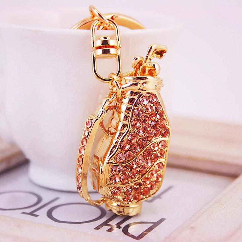 3pcs/lot Colorful Rhinestone Crystal Metal Golf Bag Car Keychain Handbags Accessories Sports Metal Pendant Key Chain Free Shipping