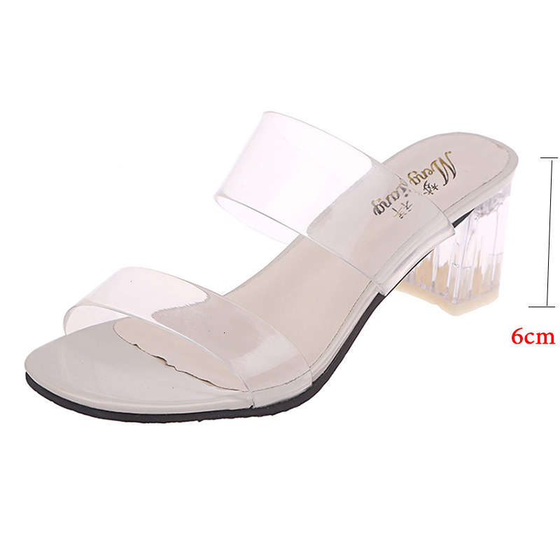 2019 Clear Heels Slippers Women Sandals Summer Shoes Woman Transparent Shoes Square High Heels Pumps Jelly Sandals buty damskie CJ191128