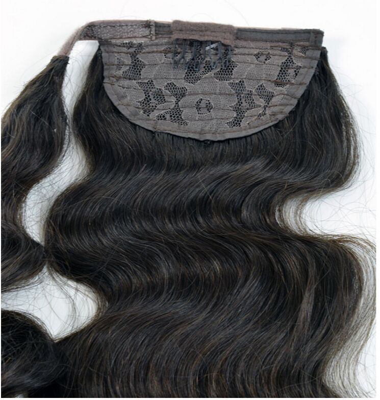 Women's Multi Color Long Wet Wavy Human Hair Ponytail with Clip Hair Extension 120g ,Cheap Styling Natural Drawstring Pony Tail Hairpiece