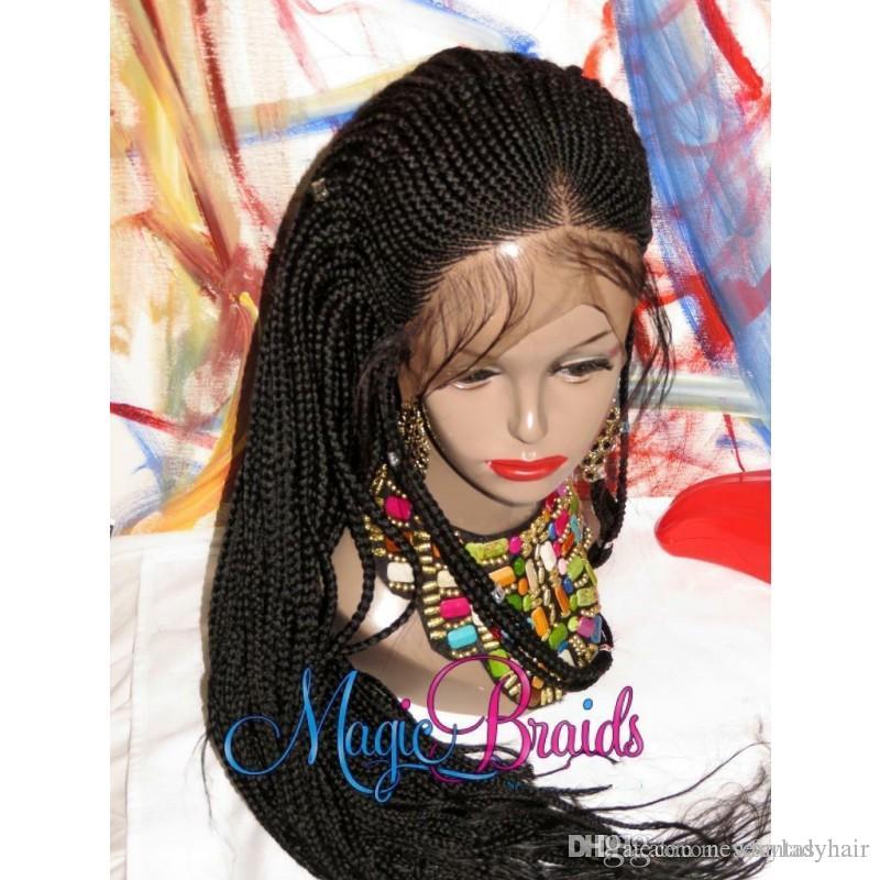 New style 28inch long heat resistant synthetic braided lace front wigs with baby hair for American black woman