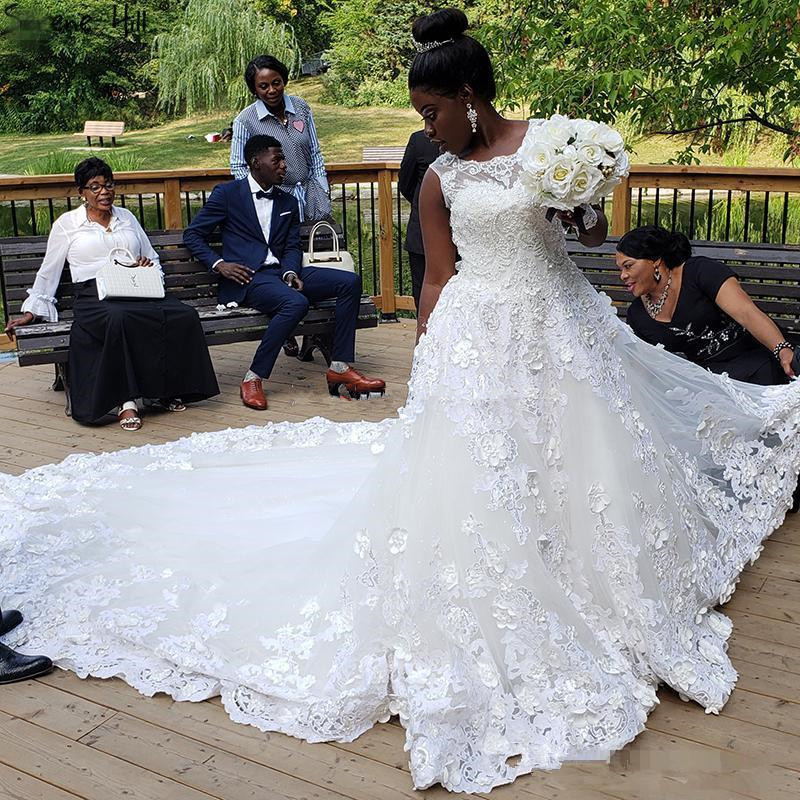 boho lace wedding dresses jewel neck a line formal bridal gowns sweep train african wedding dress plus size