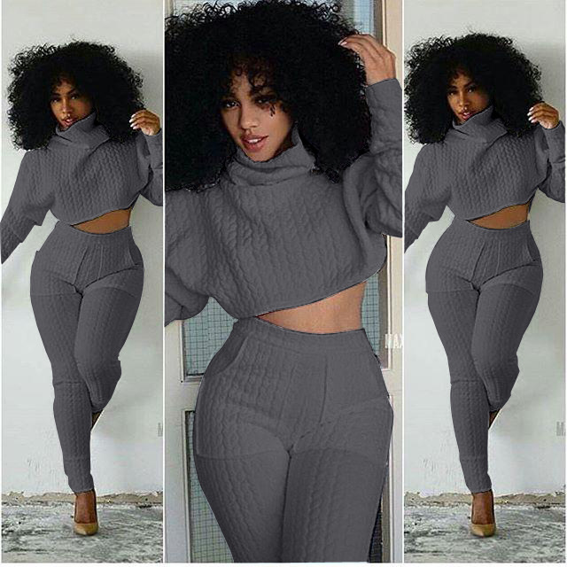 2020 Winter Sexy Fashion Design Casual Long Pants Two Pieces Rompers Women Jumpsuit Solid Thick Bodysuit Woman Clothing