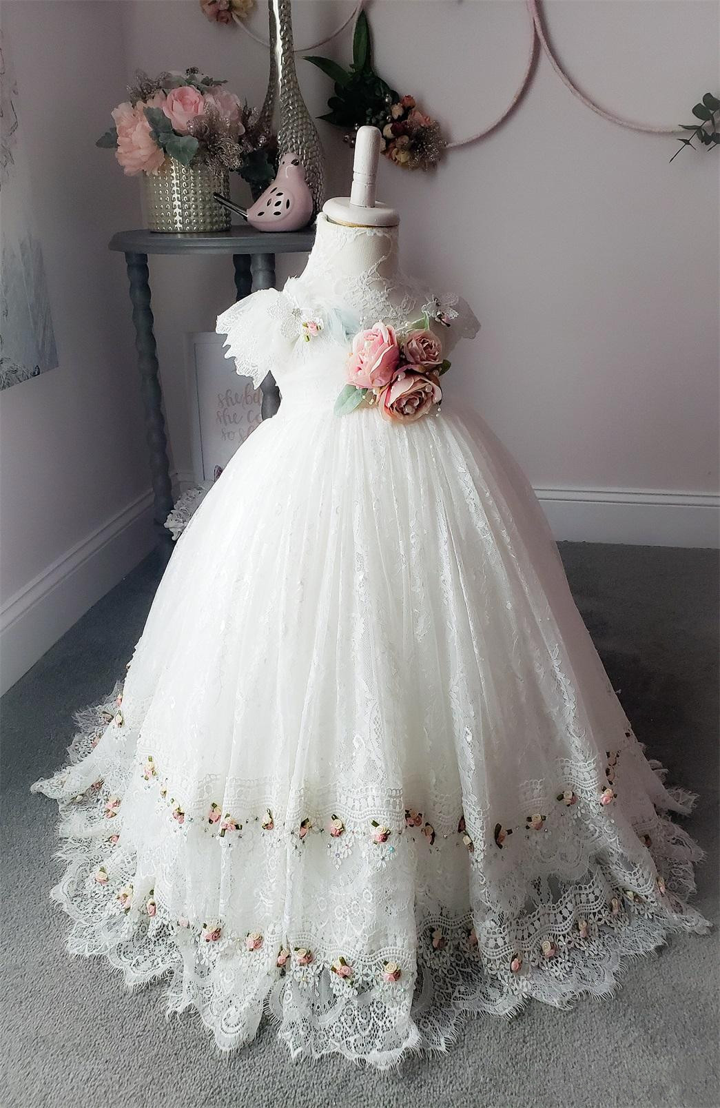 designer princess flower girls dresses for weddings lace kids formal wear fashion pageant outfit tulle gown vestidos de primera