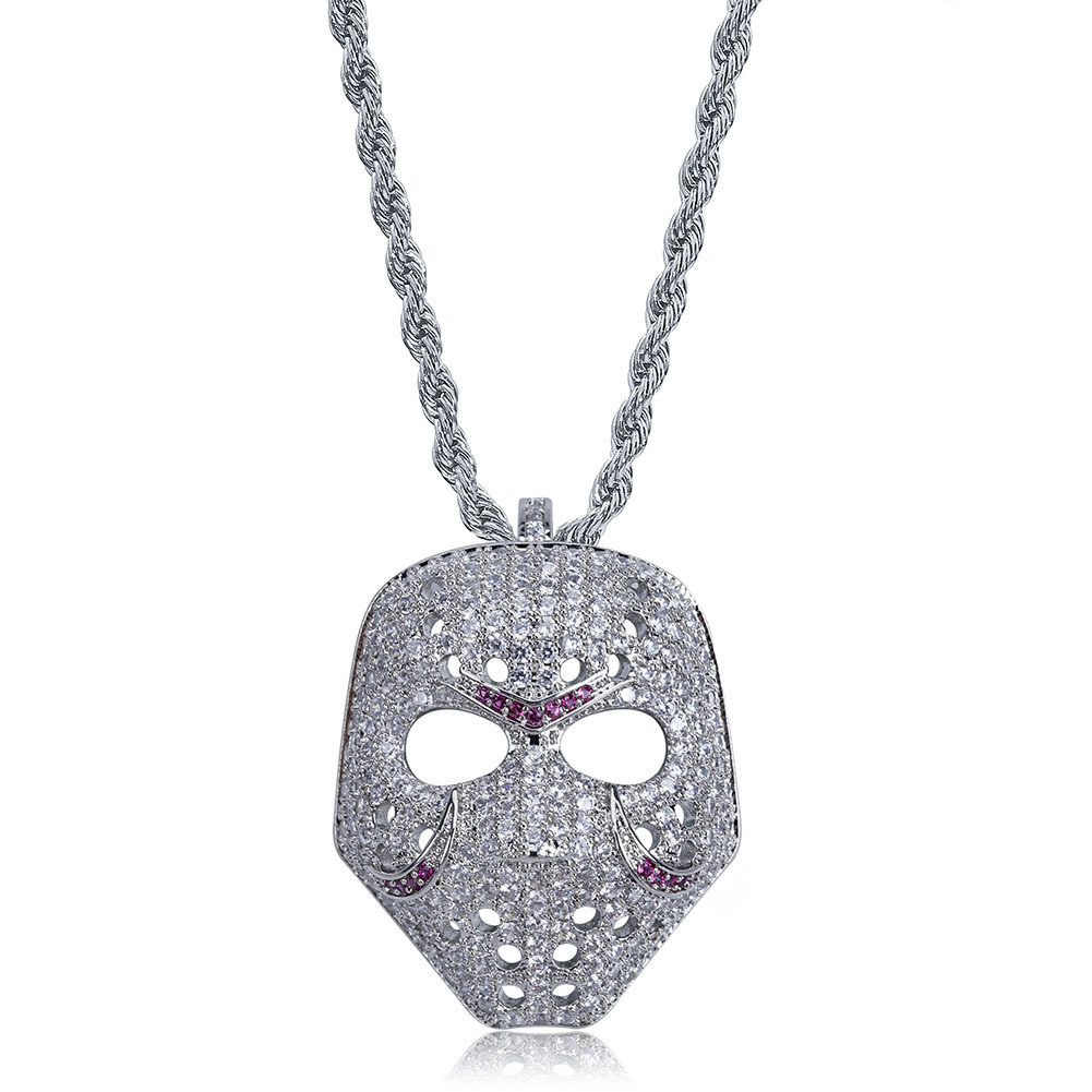 Personalized Vintage Skull Mask Pendant Chain Necklace 18K White Gold Plated CZ Cublic Zircon Hip Hop Rapper Halloween Party Jewelry Accessories Gifts