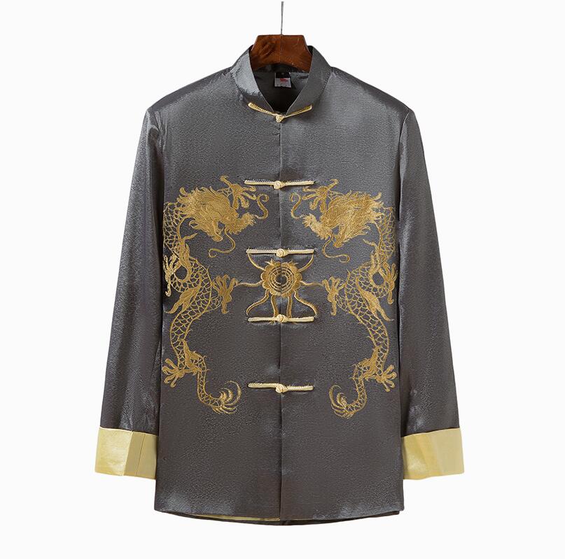 Embroidery Double Dragon coat performance clothing modified tang suit Man clothing Chinese style Jacket cross talk show costume Shirt