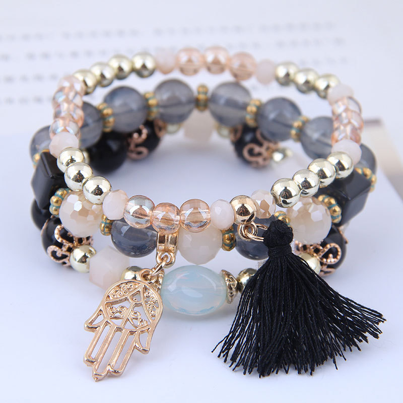 New Multilayer Bohemian Bracelet for Women Girls Crystal Beaded Strand Bangle Charm Stackable Bracelets Set Stretch Beach Boho Jewelry