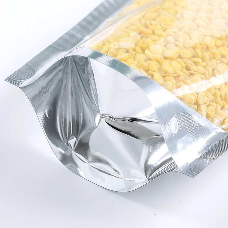 100pcs Clear Front Glossy Silver Aluminum Foil Zip Lock Bag One Side Clear Display Plastic Food Snack Biscuits Gift Storage Packaging Pouches