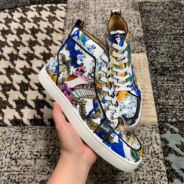 High Top Sneakers Men Women Red Bottom Shoes Graffiti Patent Leather Spikes Casual Walking Luxury Designer Footwear Flats EU35-47, Black
High Top Sneakers Men Women Red Bottom Shoes Graffiti Patent Leather Spikes Casual Walking Luxury Designer Footwear Flats EU35-47, Black