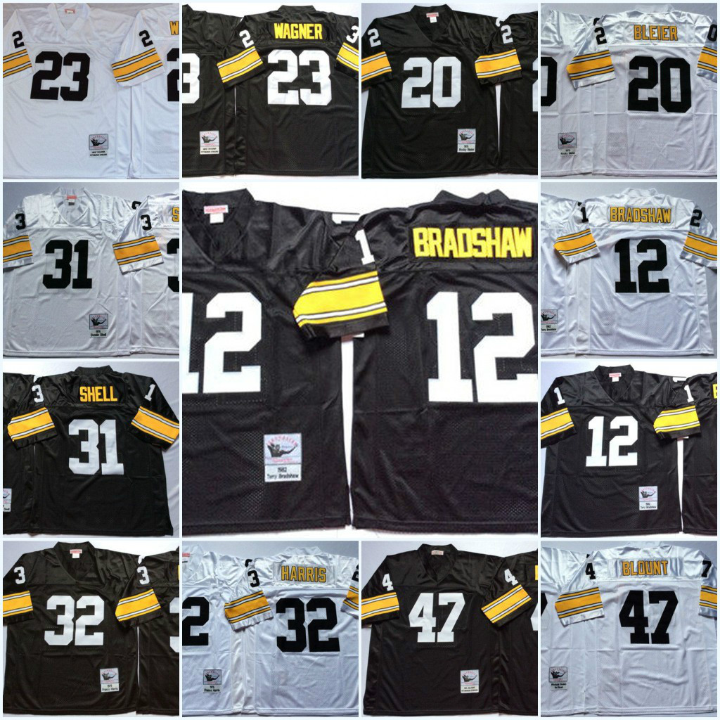 Men NCAA 1979 #12 Terry Bradshaw Football Jersey #20 Rocky Bleier #23 Mike Wagner #31 Donnie Shell #32 Franco Harris #47 Mel Blount Jersey
Men NCAA 1979 #12 Terry Bradshaw Football Jersey #20 Rocky Bleier #23 Mike Wagner #31 Donnie Shell #32 Franco Harris #47 Mel Blount Jersey