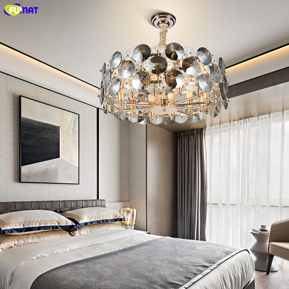 FUMAT Modern smoke gray crystal chandelier lighting for Bedroom luxury light fixture in the bedroom round chain crystal Lamps от DHgate WW