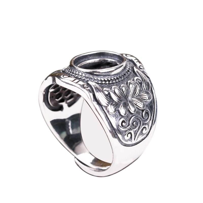 925 Sterling Silver Women Men Ring 9x11mm Oval Cabochon Semi Mount Ring Fit Amber Opal Turquoise Lapis Lazuli Setting