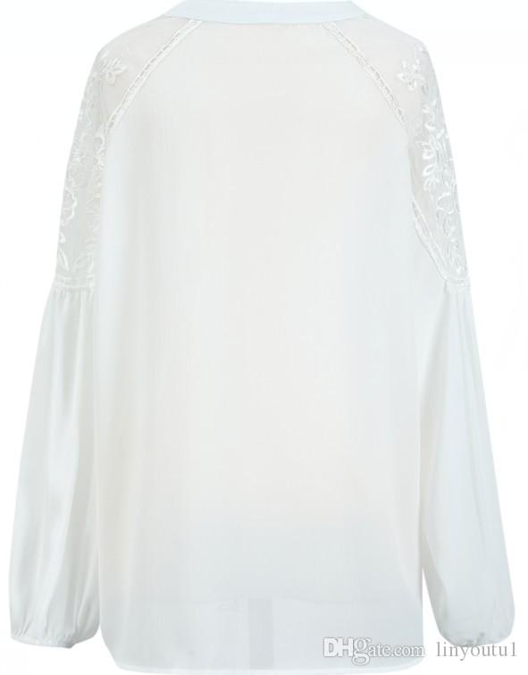 women clothes Sexy Lace Mesh Shirt Embroidery Patchwork Women Casual Long Sleeve Tops Chiffon Blouse Ladies Loose Tops Shirts Female