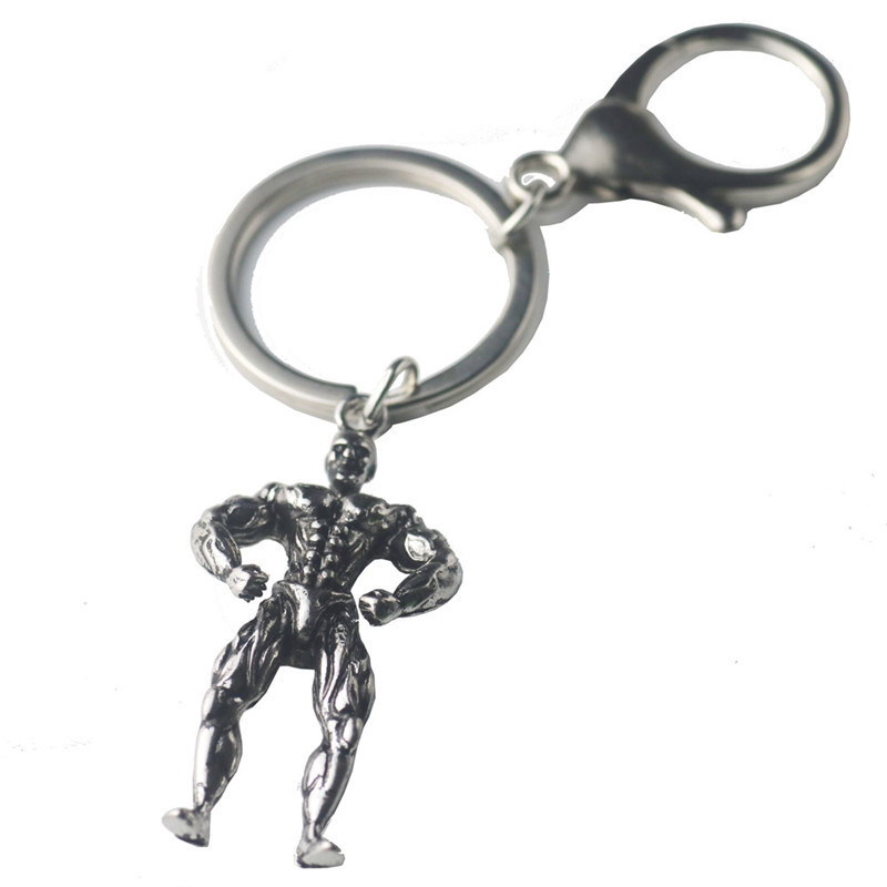 3D solid muscle man metal key chain creative fitness man key chain pendant