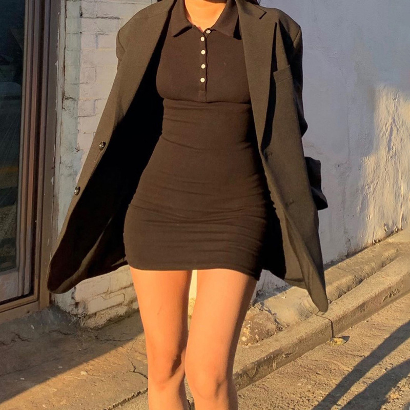 Fashion women sexy mini dress slim elegant three quarter sleeve turn-down collar stretchy bodycon dress streetwear vestidos, Black
Fashion women sexy mini dress slim elegant three quarter sleeve turn-down collar stretchy bodycon dress streetwear vestidos, Black