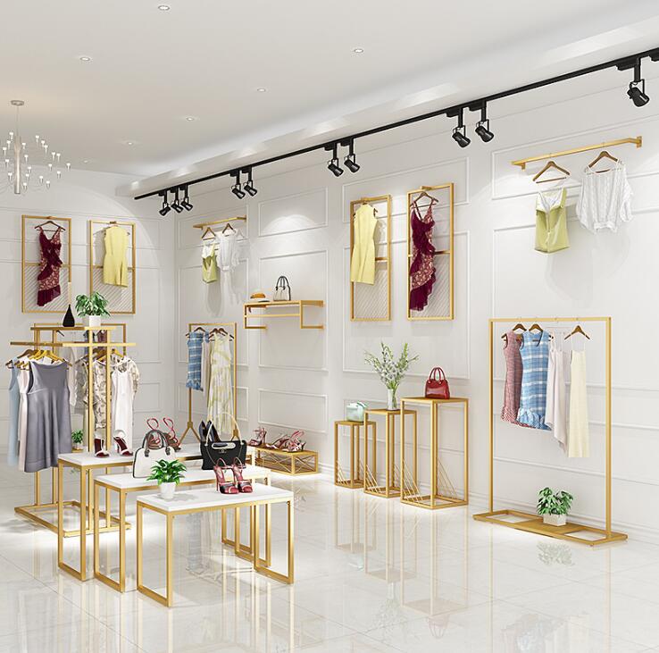 Golden iron clothing rack Bedroom Furniture modern simple floor hanger cloth store racks wall shelf women's Vintage type clothes hangers