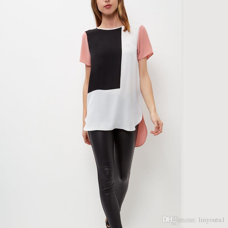 2020 Women Three Colors Stitching T-Shirt Tops Short Sleeve Casual Colorblock Cut Sew Summer Tee For Ladies L-5XL 2019S-6XL Plus Size T