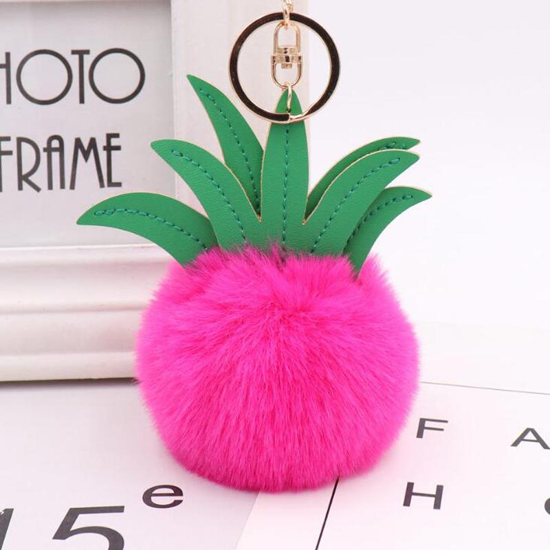 15pcs/Lot Fashionable Pineapple Hair Ball Key Chain Pu Leather Fruit Bag Charm Car Key Ring Pendant Gift Wedding Souvenir Keychain