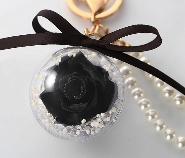 Preserved Rose Flower In Acrylic Ball Key Chain Immortal Flower Tassel Romantic Gift Valentine's Day Birthday