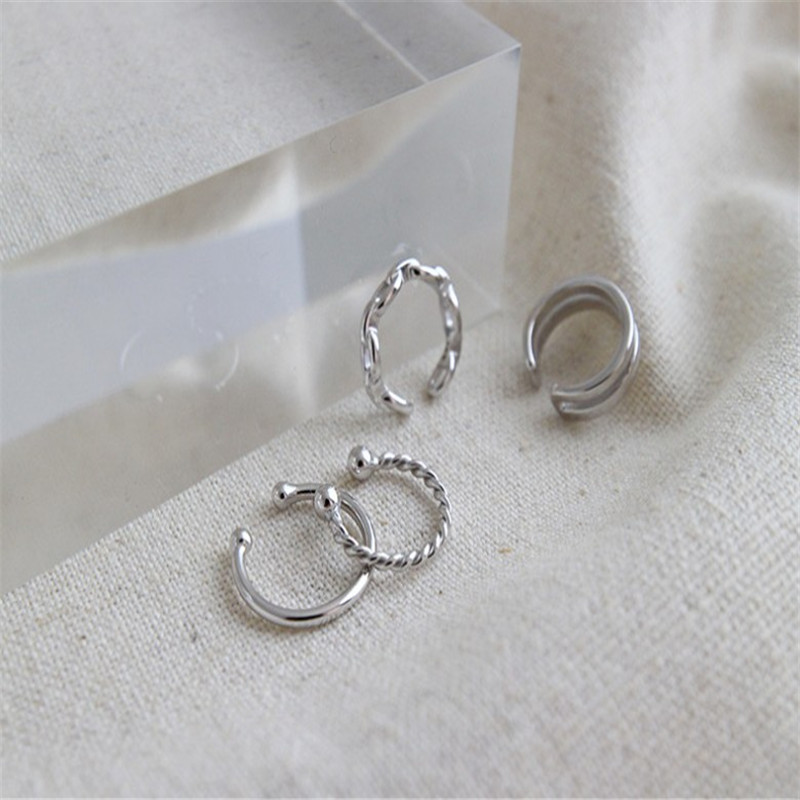 925 Sterling Silver Earrings Sets For Women Men 4PCS/Set Double Layer Twist Cuff Earring Fine Jewelry Female Statement Earring