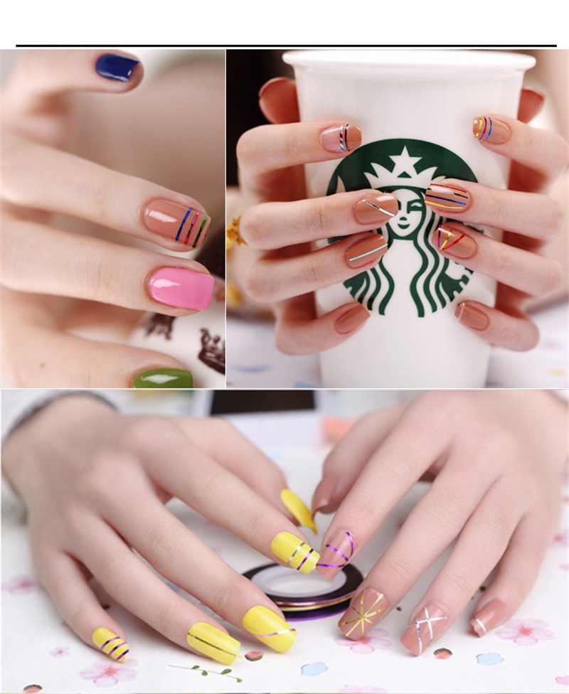 Tamax NA012 10pcs/pack Gold Sliver Nail Decals Round Nair Art Decoration Creative Line Sticker Press On Nails DIY Manicure Accessories