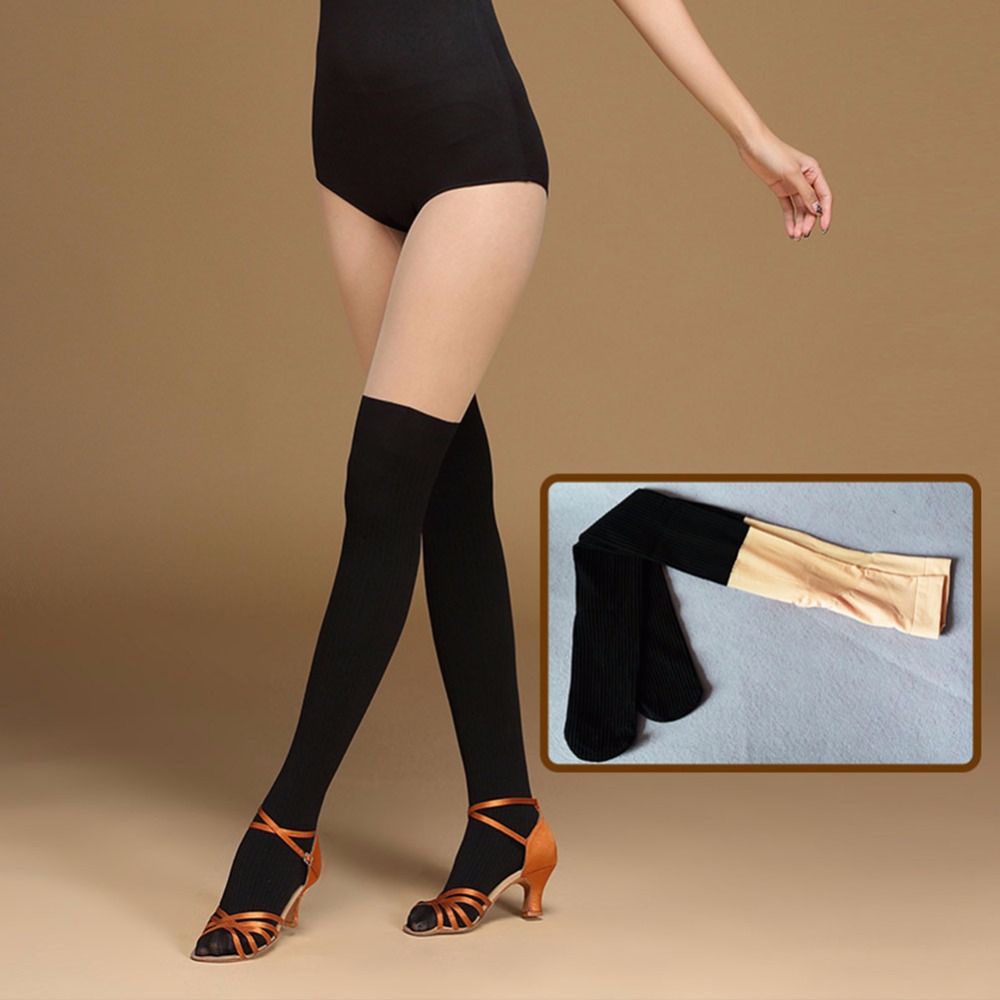 

2017 New Adult Women Latin Dance Accessories Bottoms Sock Stockings Black Flesh Pratice Stage Velvet Yarn Leggings FF6320, Black flesh sock