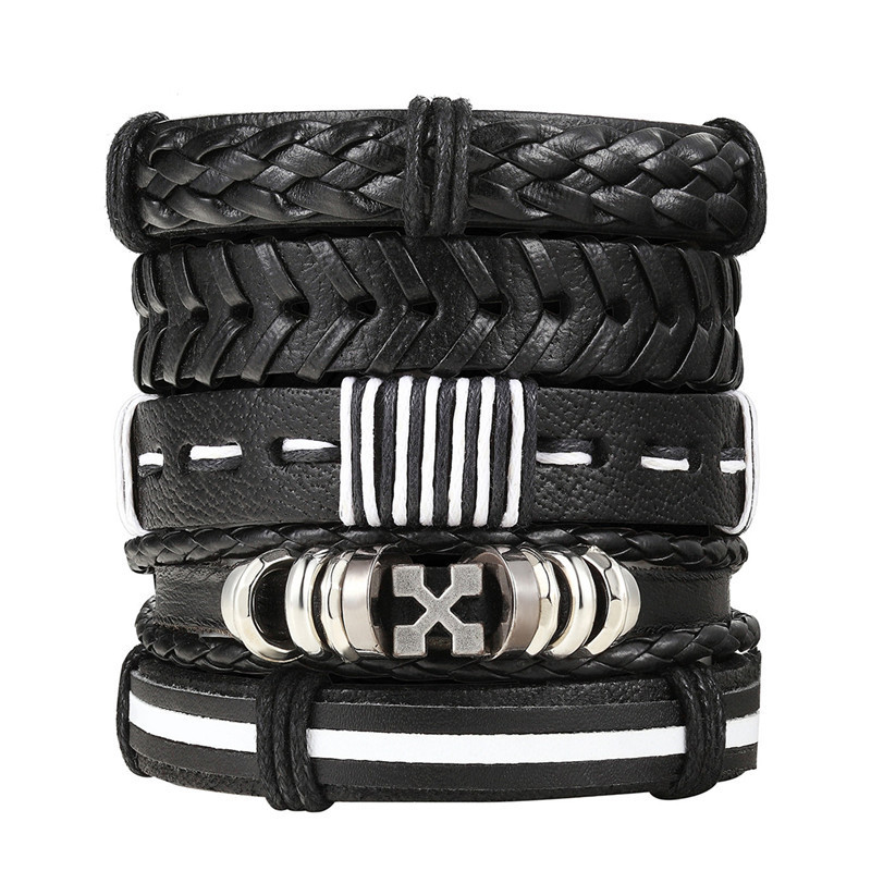 Fashion Multiple Layers Punk Leather Bracelets Men Classic Rope Chain Charms Bracelet For Men Armband Jewelry Gifts