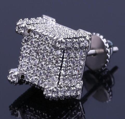 Mens Hip Hop Stud Earrings Jewelry New Fashion Gold Silver Zircon Diamond Square Earrings For Men GB1296