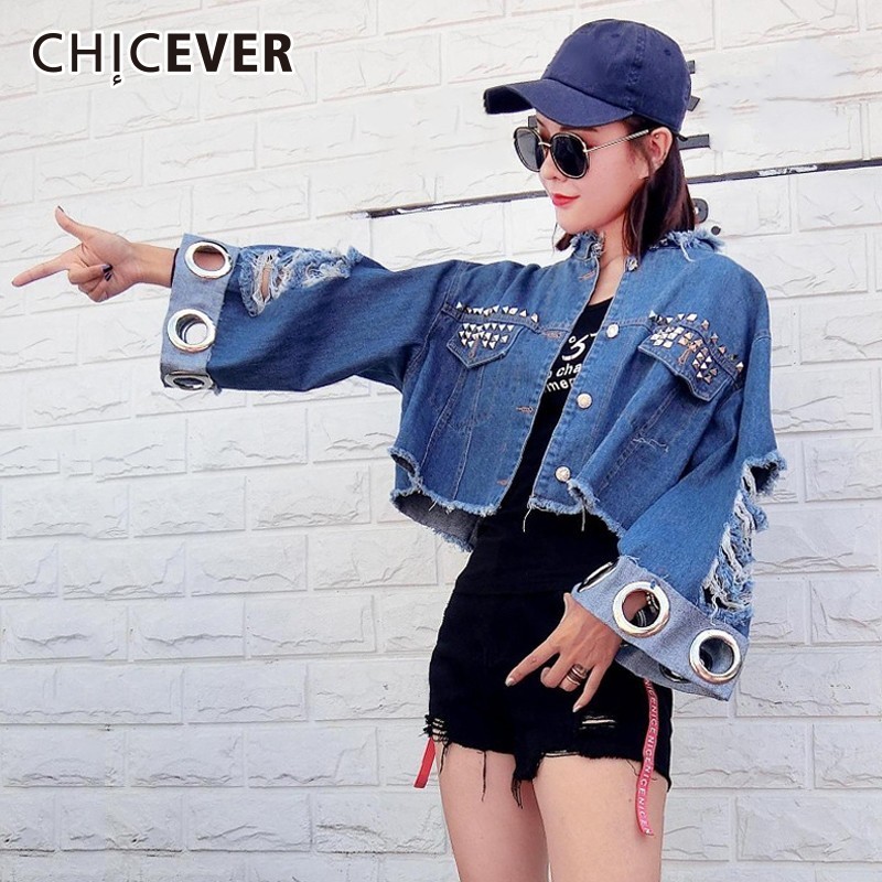 Hole Denim Short Jackets For Women Stand Collar Long Sleeve Loose Rivet Female Jacket Korean Fashion Clothes New, Blue jacket
Hole Denim Short Jackets For Women Stand Collar Long Sleeve Loose Rivet Female Jacket Korean Fashion Clothes New, Blue jacket