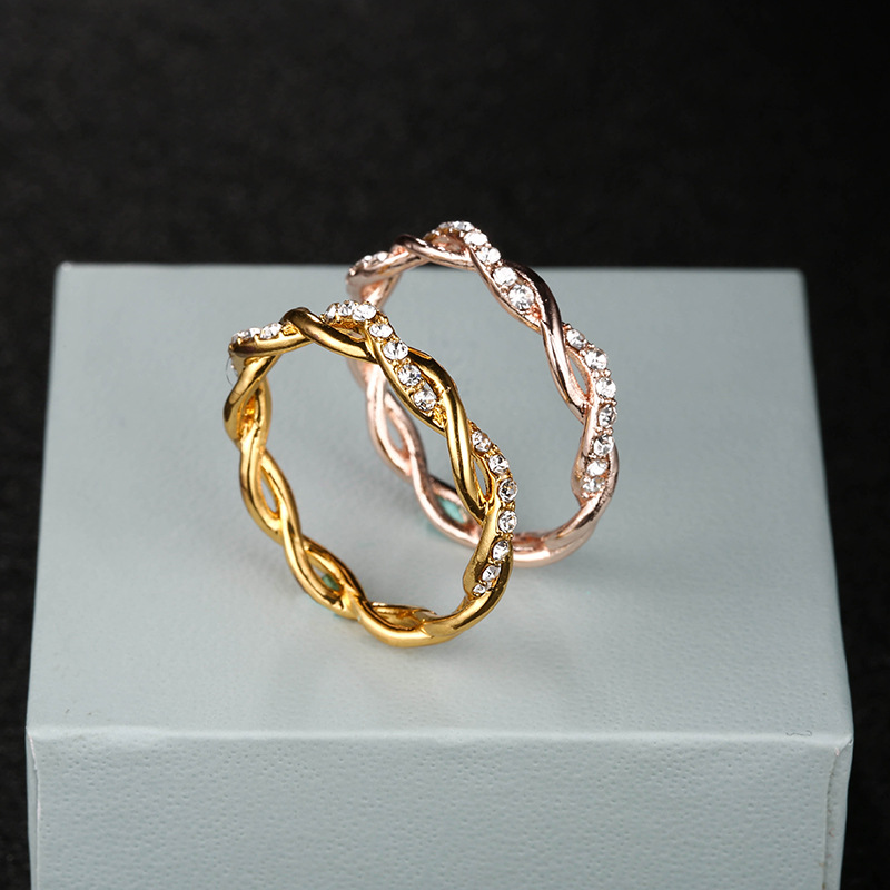 

Fashion Women Girls 14K Rose Gold Silver Stack Twisted Ring Wedding Party Engagement Fashion Jewelry Gift US size 6-10