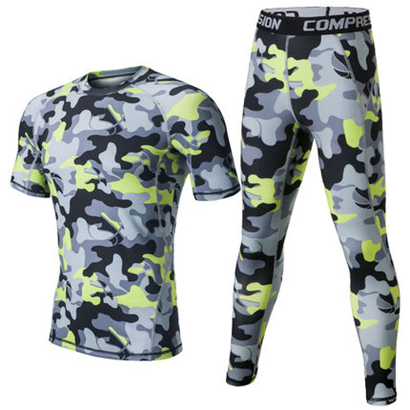 Men Camouflage Short Sleeve Compression Sets Tight T-Shirt Sportwear Crossfit Skinny Running Suit Fitness Gym Tops Leggings, Apricot
Men Camouflage Short Sleeve Compression Sets Tight T-Shirt Sportwear Crossfit Skinny Running Suit Fitness Gym Tops Leggings, Apricot