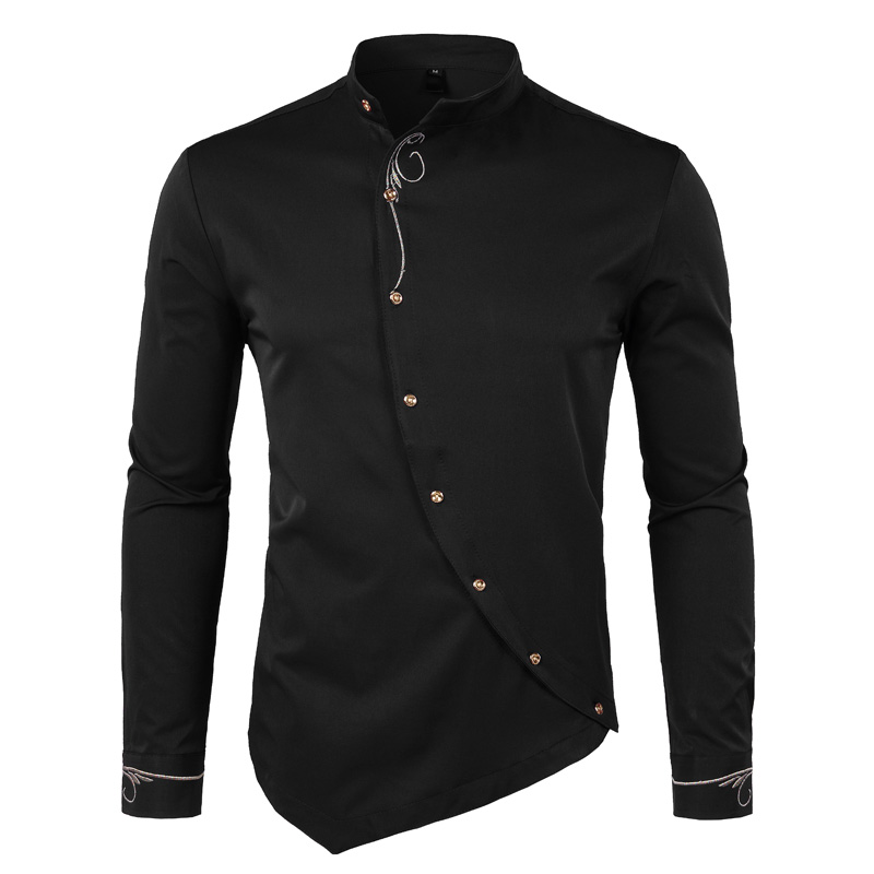 Hot New Mens Hipster Long Sleeve Embroidery Shirt Personality Oblique Button Irregular Casual Dress Shirt Men Tuxedo Shirts, Black
Hot New Mens Hipster Long Sleeve Embroidery Shirt Personality Oblique Button Irregular Casual Dress Shirt Men Tuxedo Shirts, Black