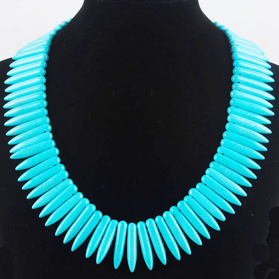 WOJIAER Howlite Turquoise Gem Stone Beaded Graduated Stick Spike Choker Necklaces Beads 16 Inches Charm Jewelry BH303
