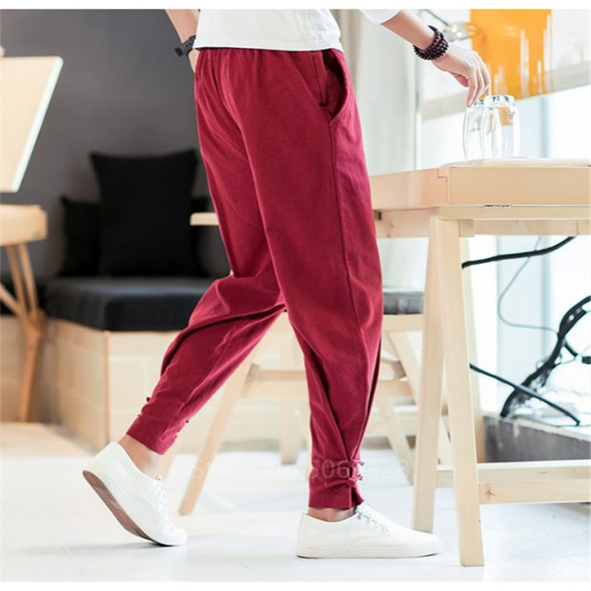 Men Pants Japanese Style Samurai Kimono Homme Clothing Cardigan Chinese Solid Cotton Loose Plus Bottoms Adult Trousers