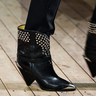 Hot Sale-Metal Tapered High-heeled Martin Boots Female FD Star Slope-heeled Short Cylinder Knight Boots