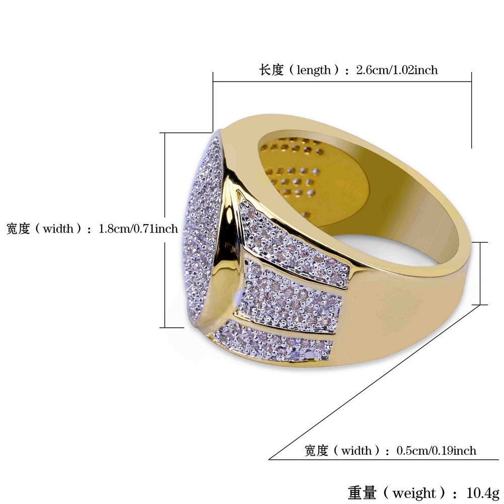 18mm Cubic Cubic Zirconia Hip Hop Round Button Bling Rings 18K Gold Plated Copper CZ Stone Diamond Miami Street Rapper Jewelry For Men Size 7 To 11 Bi