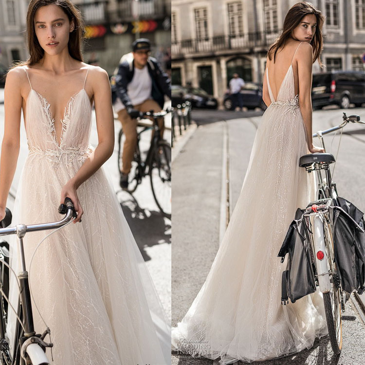liz martinez beach wedding dresses vintage lace tulle sexy deep v neck backless garden country bridal wedding gowns